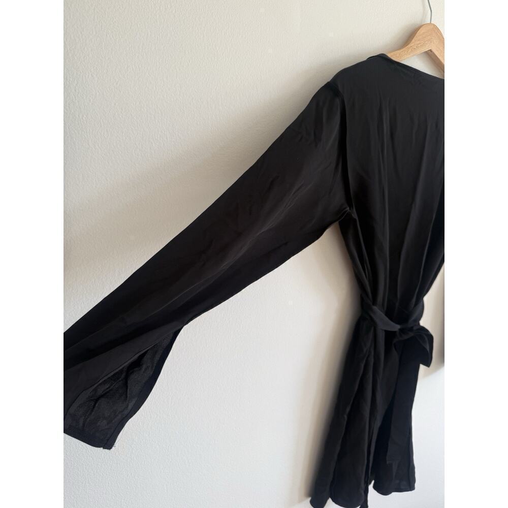 THEORY Nadora Modern Silk Black Long Sleeve Mini Dress LBD Sz 2 Elegant Minimal - Picture 5 of 9